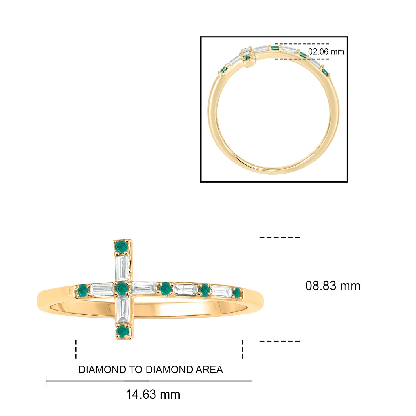 Diamond & Gemstone Cross Ring in 14K Gold
