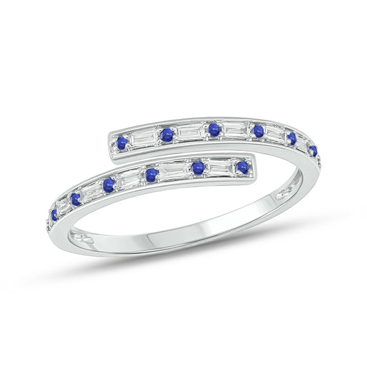 14K Gold Minimal Bypass Ring - Blue Sappire & Natural Diamonds