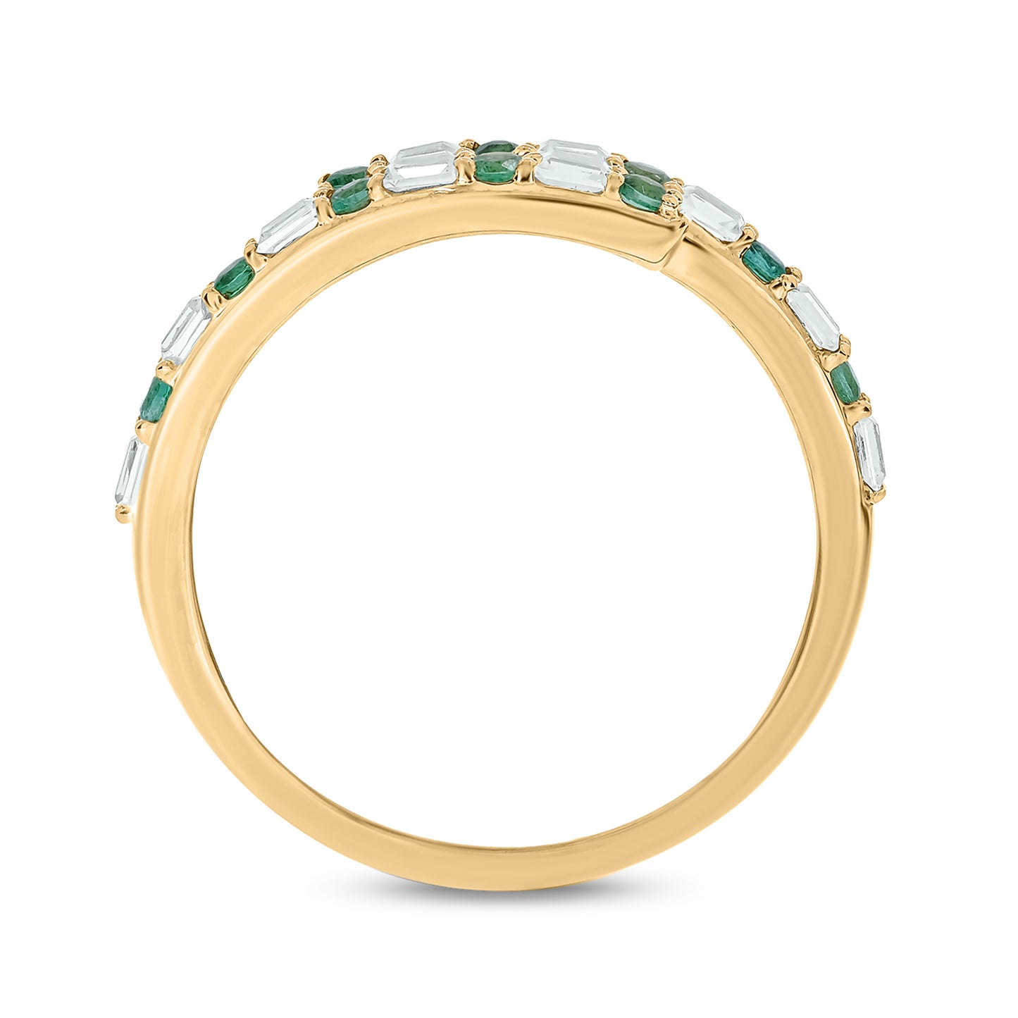 14K Gold Minimal Bypass Ring - Emerald & Natural Diamonds
