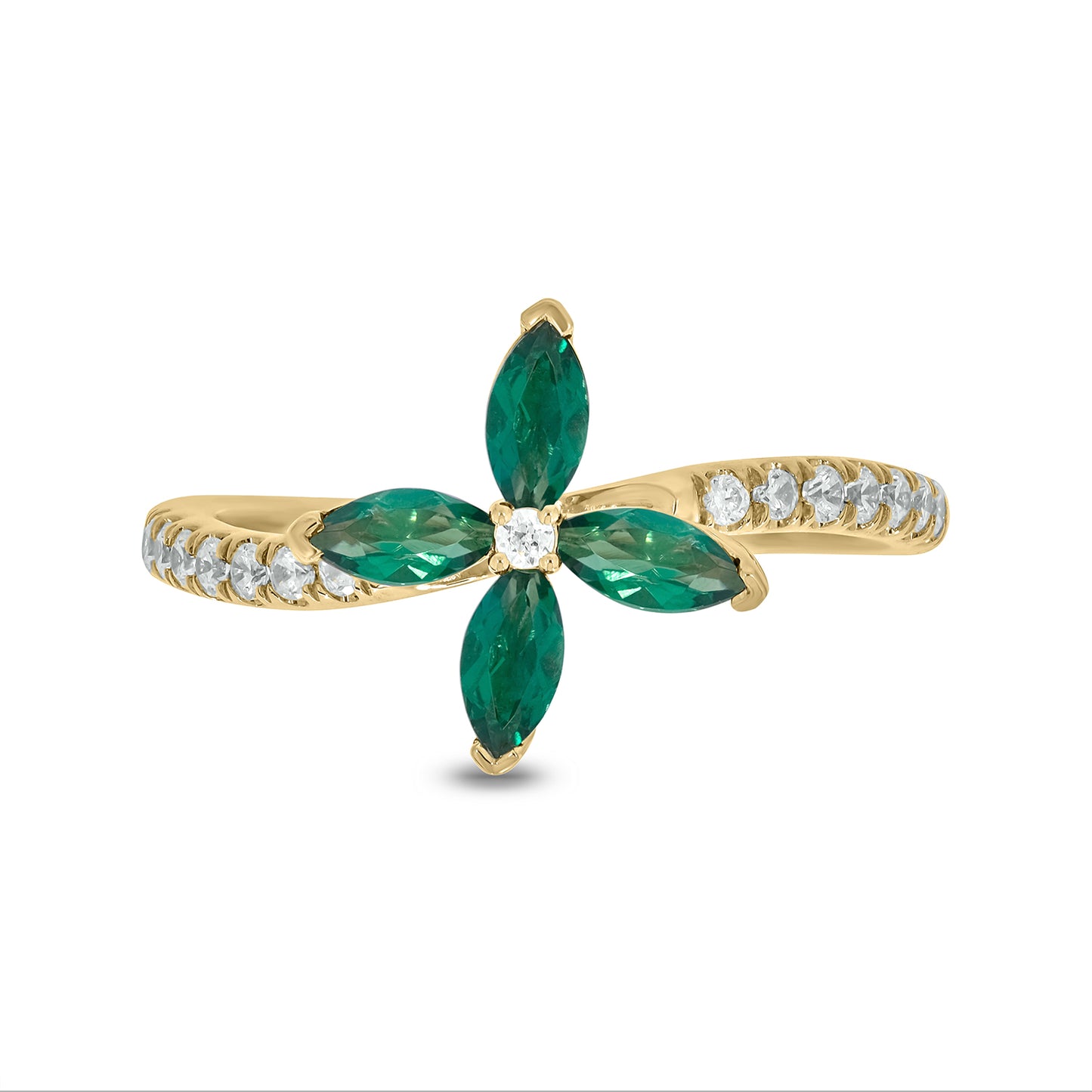 14KT Gold Stunning Floral Emerald & Diamond Ring