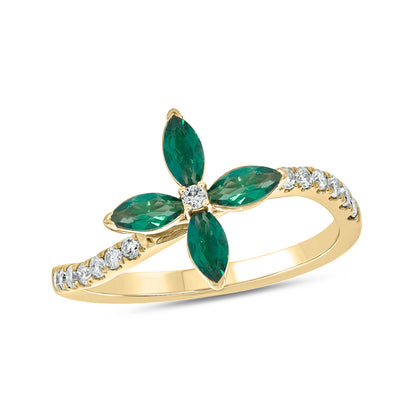 14KT Gold Stunning Floral Emerald & Diamond Ring