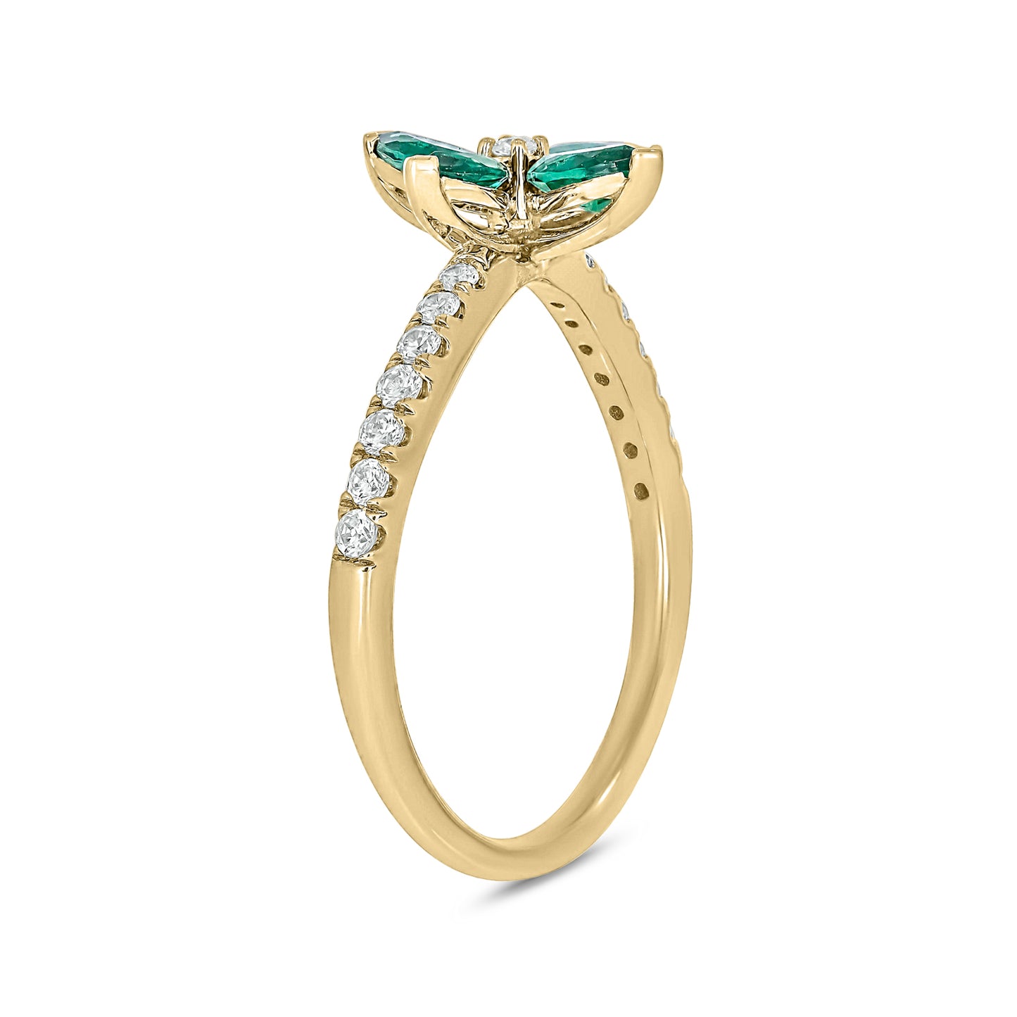 14KT Gold Stunning Floral Emerald & Diamond Ring