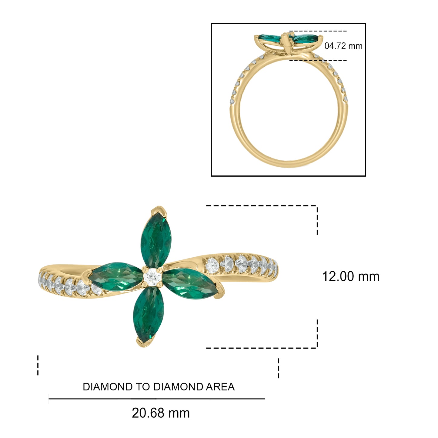 14KT Gold Stunning Floral Emerald & Diamond Ring