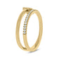 14KT Gold, Diamond Studded Stylish Two Row Open Ring