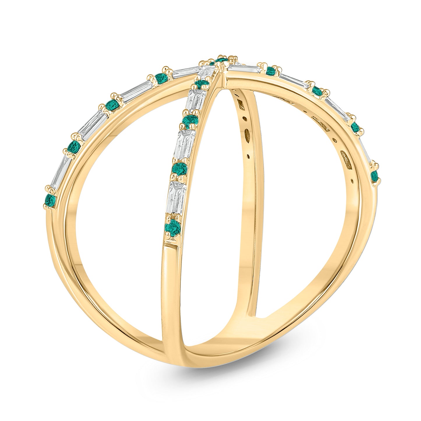 14K gold Criss Cross Emerald & Diamond Ring