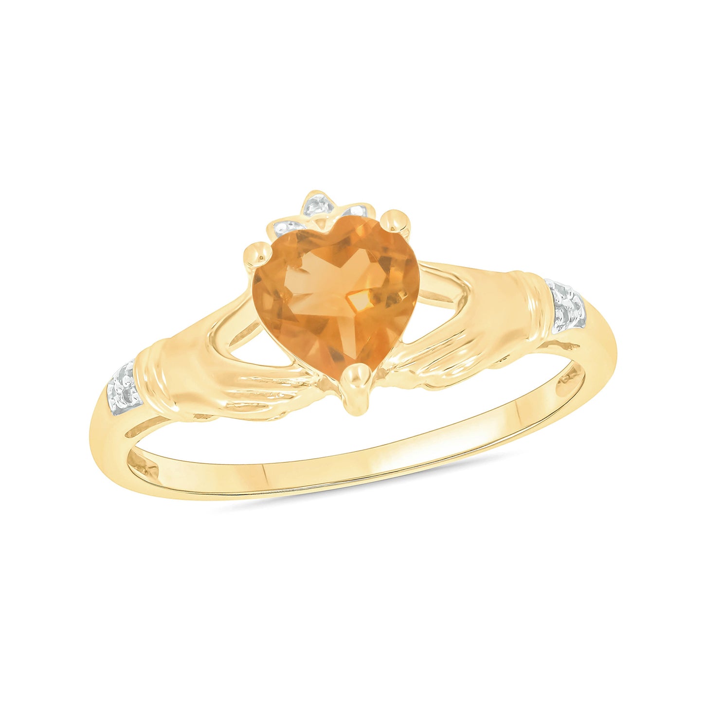 Claddagh Citrine Diamond Ring in 10K Gold