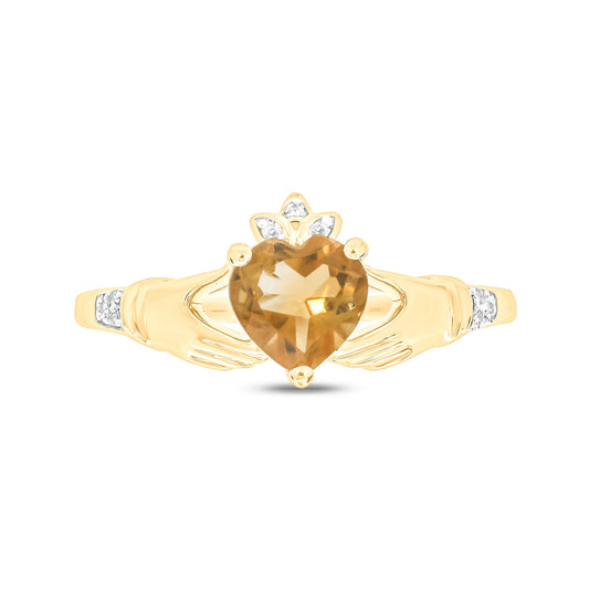 Claddagh Citrine Diamond Ring in 10K Gold