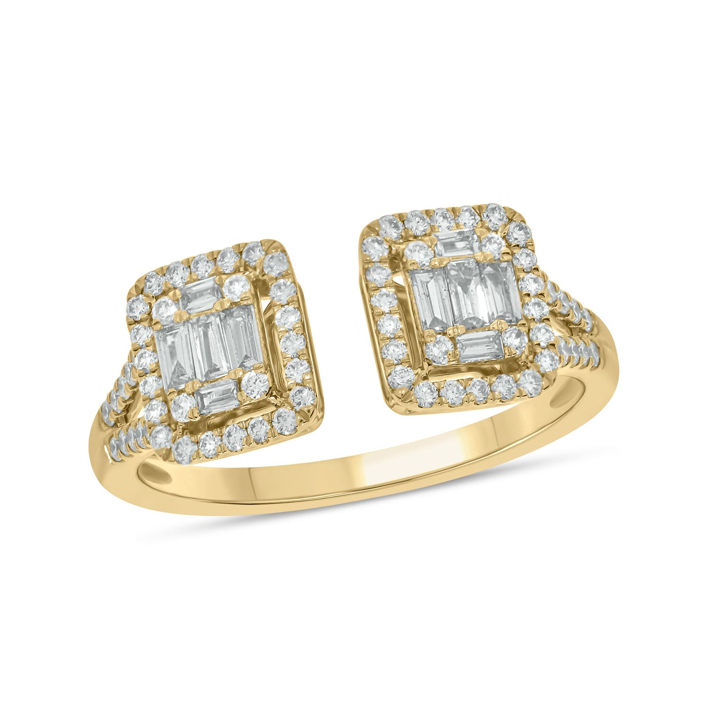 14KT Gold, Round & Baguette Diamond Studded Open Ring