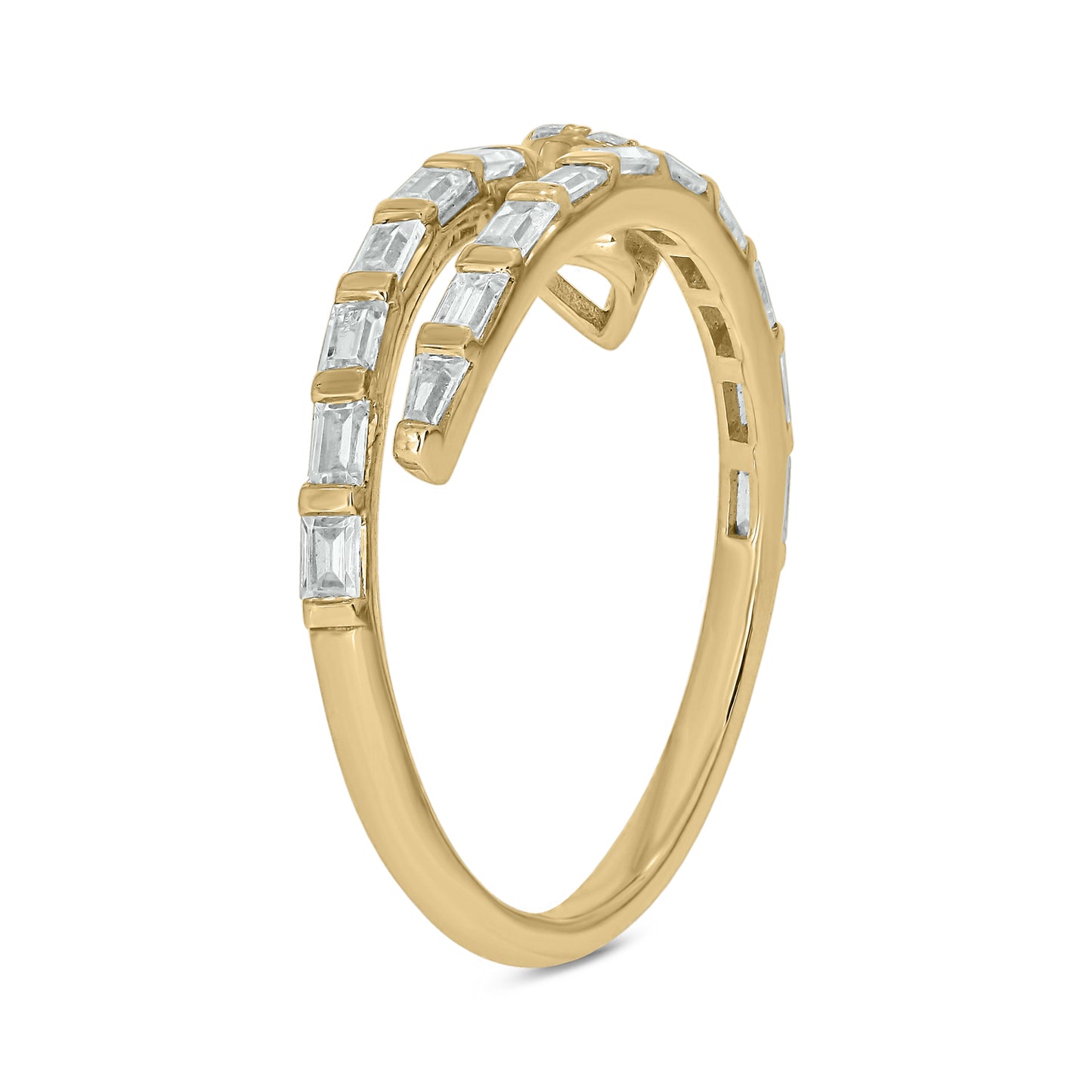 14KT Gold Round & Baguette Pear Shaped Diamonds Stylish Open Ring