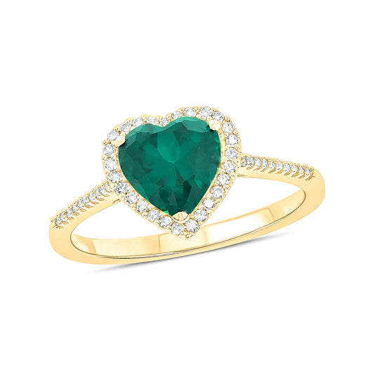 14K Gold Emerald & Diamond Heart Ring