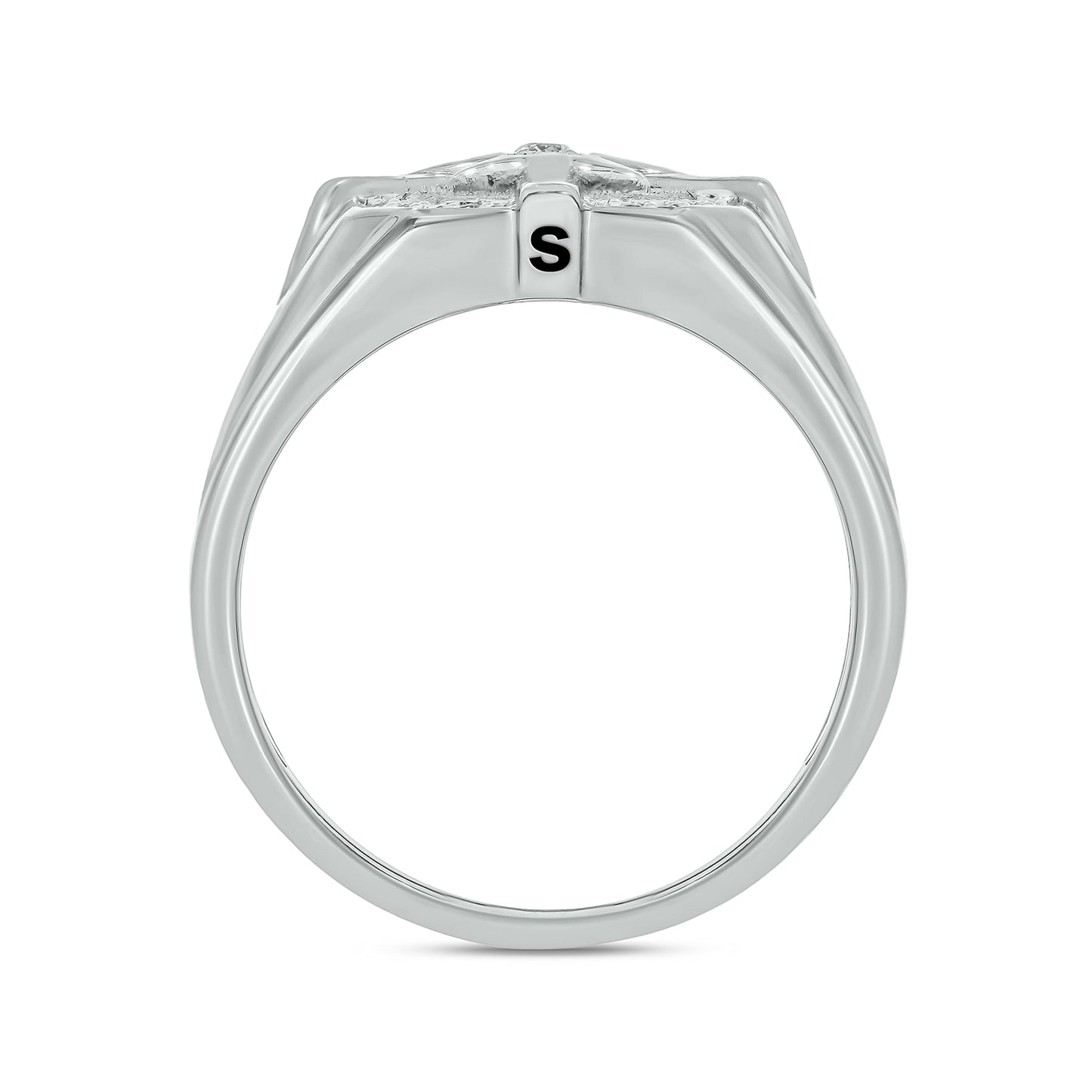 Stylish Star Diamond Signet Ring in Gold Plated Sterling Silver