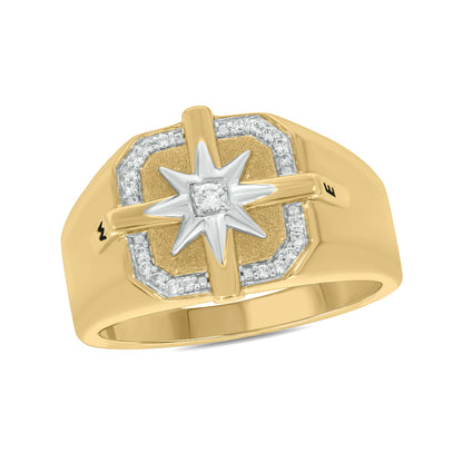 Stylish Star Diamond Signet Ring in Gold Plated Sterling Silver