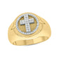 Signet Cross Diamond Ring for Men in 14K Gold Vermeil