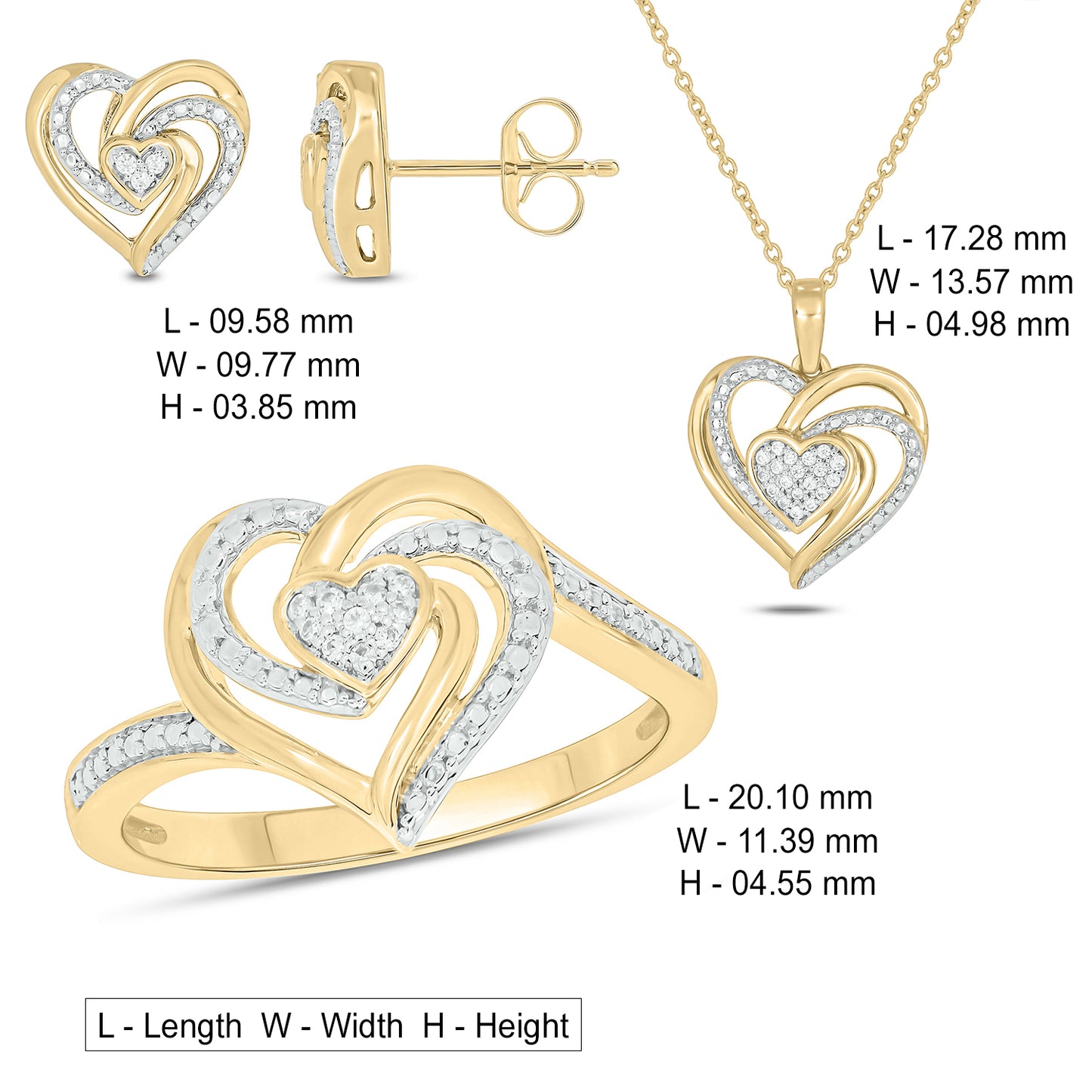 18K Gold Plated, Super Cute Heart Diamond Set in 925 Sterling Silver