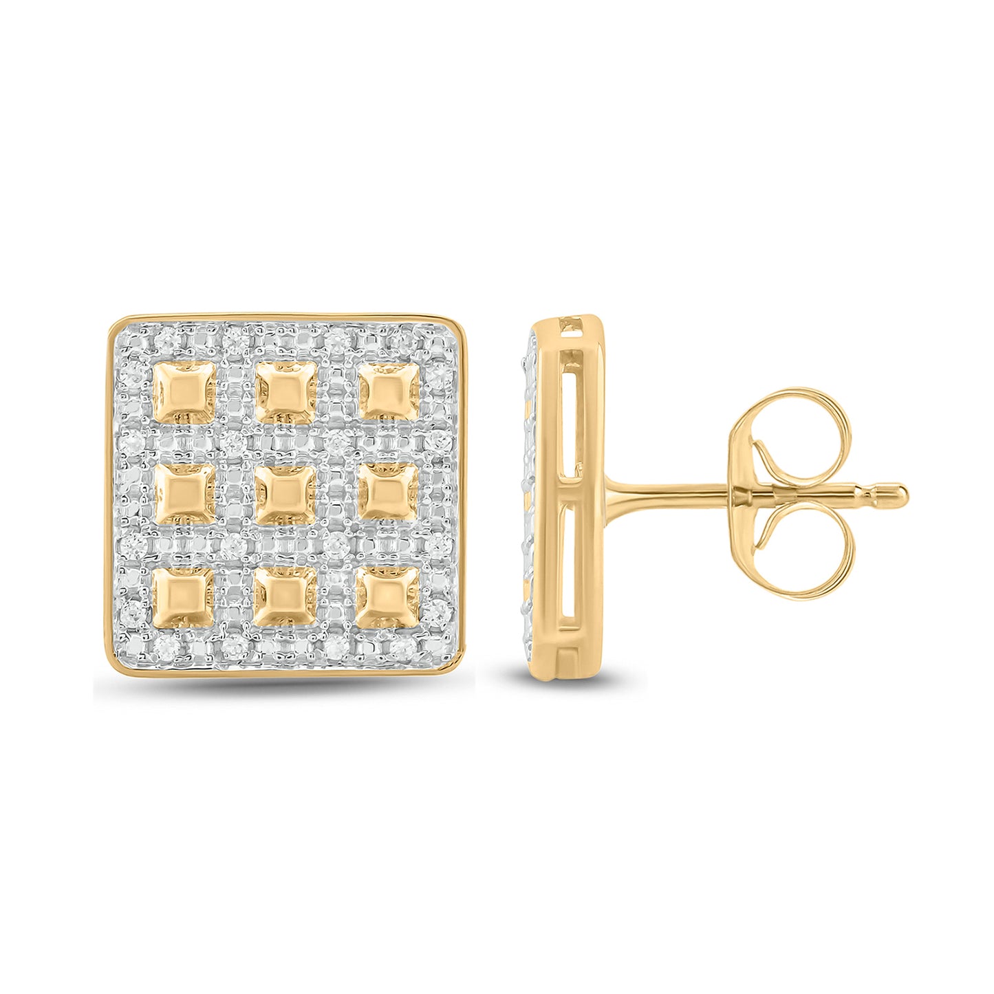 14K Gold Vermeil Square Diamond Stud Earrings for Men