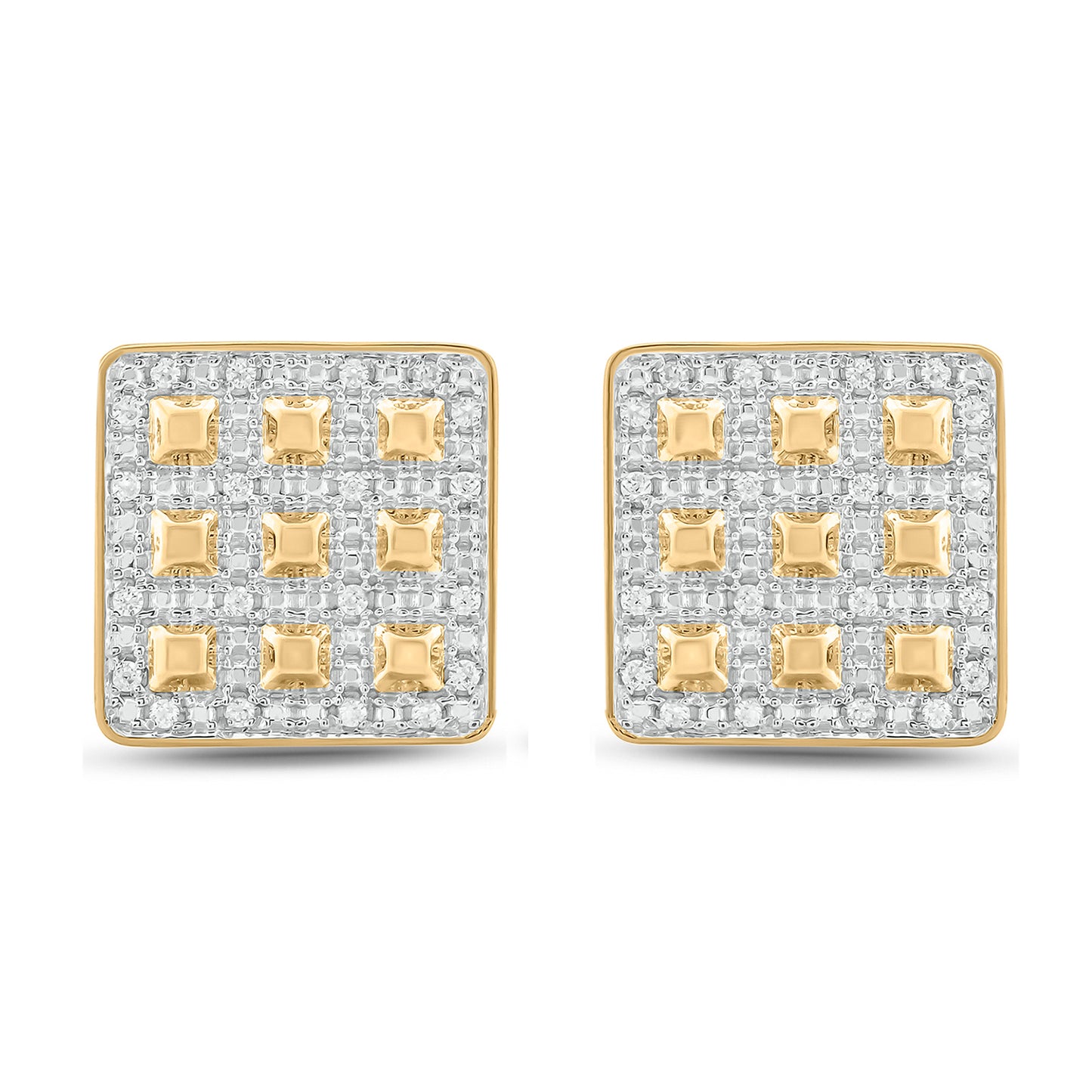 Cluster Square Men's Stud Earrings in Gold Plated Sterling Silver
