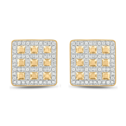 Cluster Square Men's Stud Earrings in Gold Plated Sterling Silver
