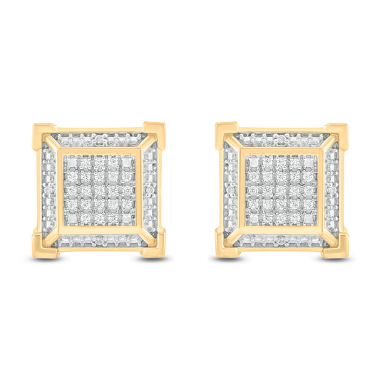 Men's Cluster Square Stud Earrings Gold Plated Sterling Silver