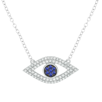 14K Gold Vermeil Evil Eye Blue Sapphire Gemstone and Diamond Necklace